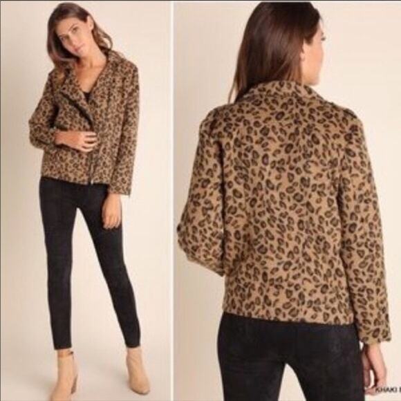 Umgee Leopard Moto Jacket Womens S Brown Biker Glam Bold Edgy Mob Wife Core - Picture 2 of 5